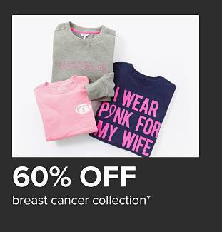 Assortment of graphic shirts. 60% off breast cancer collection.