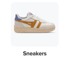 A white and gold fashion sneaker. Shop sneakers.