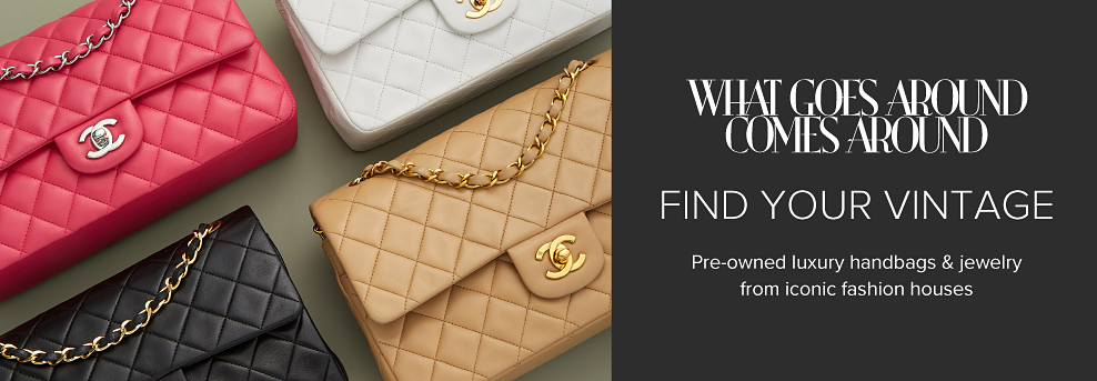 Assortment of quilted leather bags. What goes around comes around. Find your vintage. Pre-owned luxury handbags and jewelry from iconic fashion houses. 
