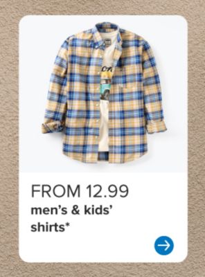 From 12.99 men's and kids' shirts.