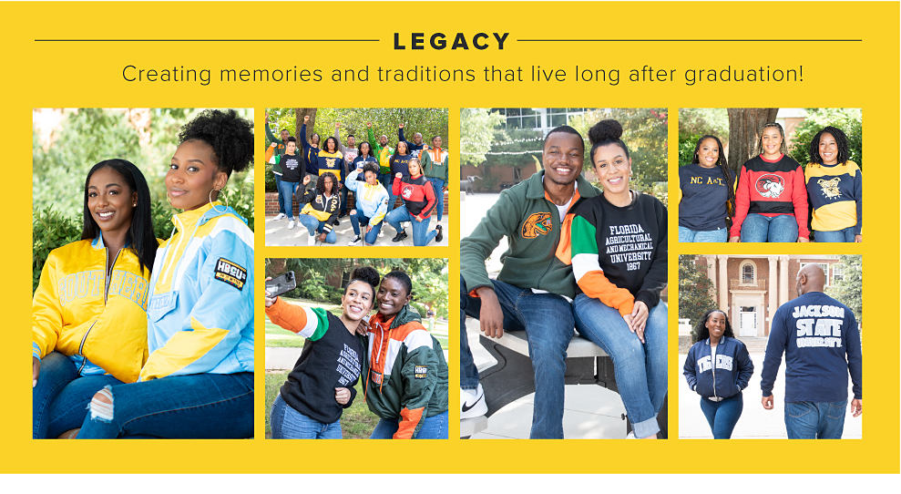 Legacy. Collage of people in HBCU apparel. Creating memories and traditions that live long after graduation. 