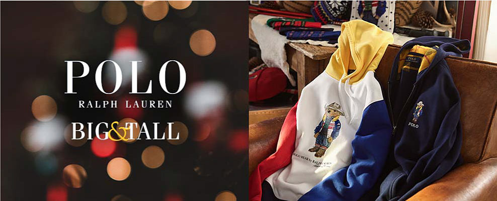 Polo Ralph Lauren Big and tall. Two hoodies with a bear on each, one in white and one in black.