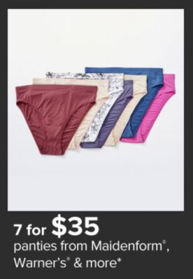 Assortment of underwear in different colors. 7 for $35 panties from Maidenform, Warner's and more.