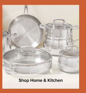 Shop home and kitchen. A matching set of stainless steel pots and pans.