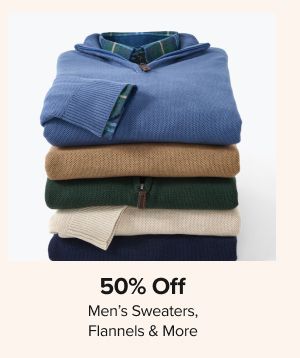 50% off mens sweaters, flannels and more. Shop now. Five folded quarter zip jackets.