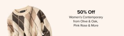 50% off womens contemporary from Olive and Oak, Pink Rose and more. Shop now. A long sleeve sweater and black skirt.