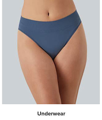 An image of a woman wearing blue underwear. Shop underwear.