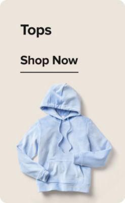 Tops. Shop now. A powder blue hoodie.