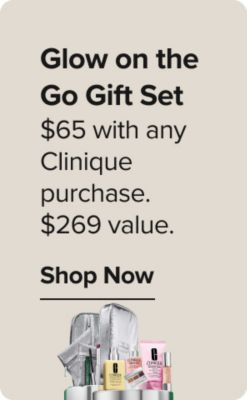 7 full sizes + 3-in-1 beauty bag. Glow on the go gift set. $65 with any Clinique purchase. $269 value. Shop now. Clinique products and gift bags.