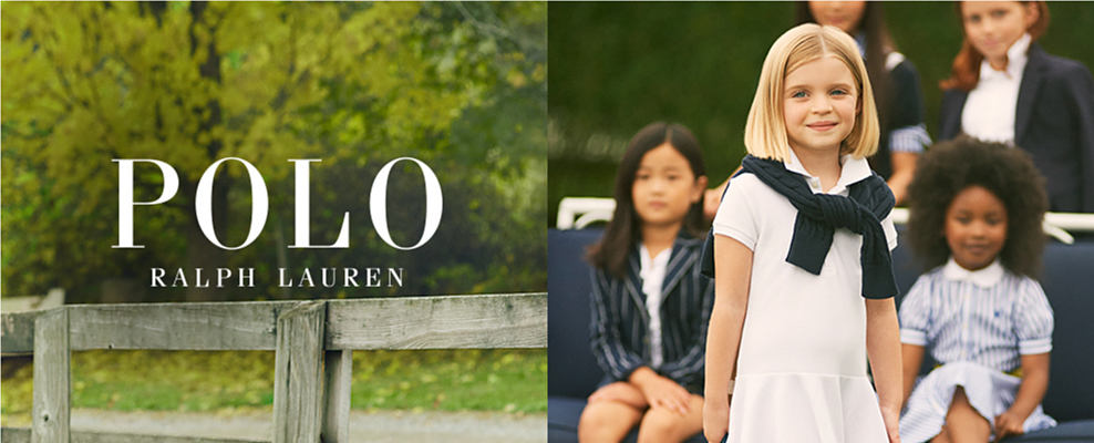 Polo Ralph Lauren overlayed over a picture off a fence. A girl in a white dress. 