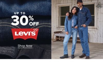 Up to 30% off Levi's. Shop now. A man and woman, both wearing blue jeans and denim jackets. Up to 30% off Levi's. Shop now.