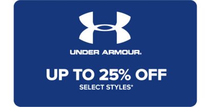 Under Armour. Up to 25% off entire stock men, women & kids.