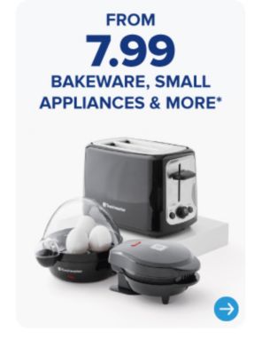 A toaster, egg cooker and small waffle maker. From 7.99 bakeware, small appliances and more.