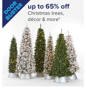 Assorted green and white Christmas trees. Doorbuster, up to 65% off Christmas trees, decor and more.