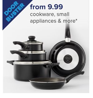 A black cookware set. Doorbuster, from 9.99 cookware, small appliances and more.