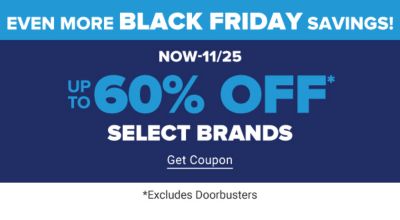 Now through November 25. Up to 60% off select brands. Get coupon.