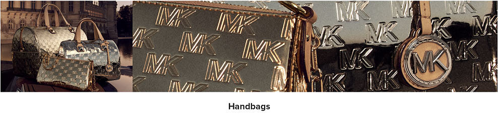 Image of several Michael Kors purses. Shop handbags. 