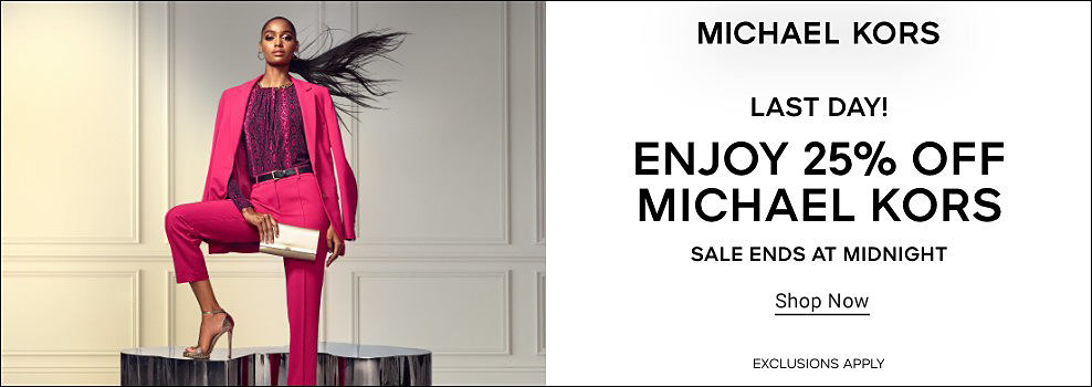 A woman in a pink outfit. Michael Kors. Last day! Enjoy 25% off Michael Kors. Sale ends at midnight. Shop now. Exclusions apply.