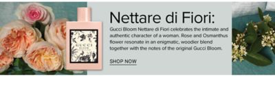 Gucci Bloom Nettare di Fiori celebrates the intimate and authentic character of a woman. Rose and Osmanthus flower resonate in an enigmatic, woodier blend together with the notes of the original Gucci Bloom.