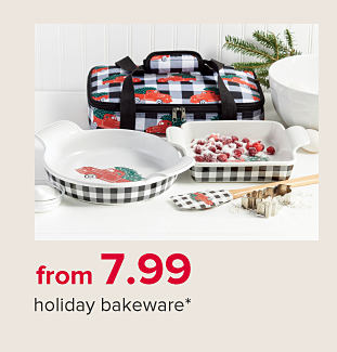 Holiday baking dishes and a carrying container for them. From 7.99 holiday bakeware.