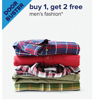 Doorbuster. Buy 1, get 2 free men's fashion. Image of men's shirts. Shop now.