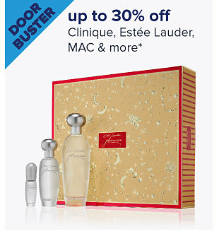 Doorbuster. Up to 30% off Clinique, Estee Lauder, MAC & more. Image of perfume. Shop now.