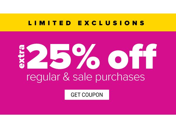 Extra 25% off Regular & Sale purchases excludes Doorbusters - Get Coupon