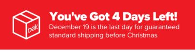 You've Got 4 Days Left! Decemeber 18 is the last day for guaranteed standard shipping before Christmas!