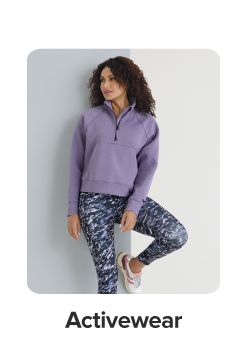 An image of a woman wearing activewear. Shop activewear.