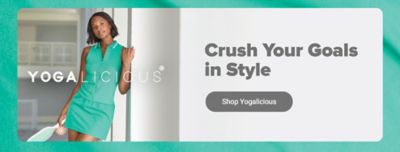 Crush your goals in style. Image of woman in activewear. Shop yogalicious.