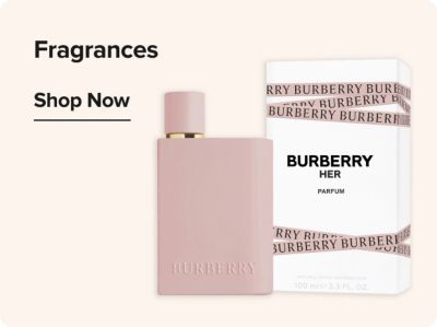 Fragrances. Shop now. A fragrance bottle.