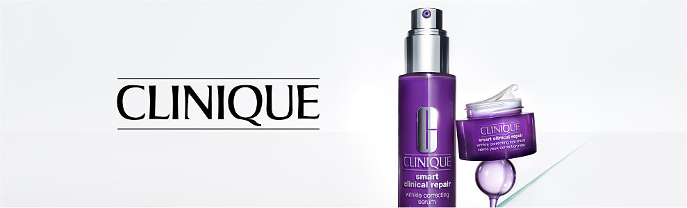Two Clinique Smart Clinical Repair products. The Clinique logo.