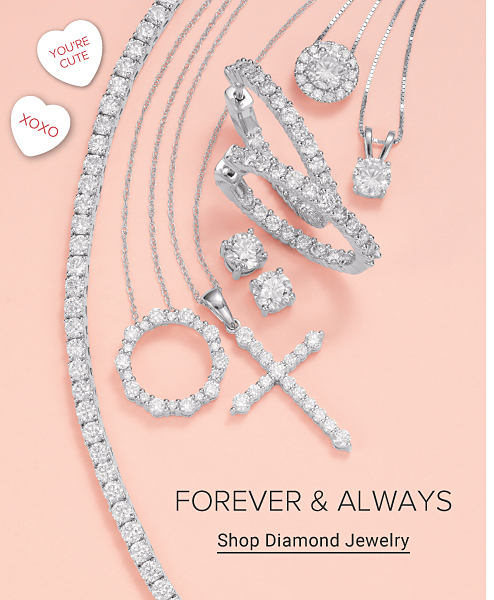 An image of diamond jewelry. Forever and always. Shop diamond jewelry.