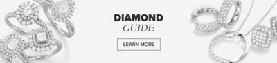 An image of a variety of diamond jewelry. Diamond guide. Learn more.