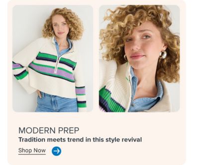 Image of model in striped sweater. Image of model close up. MODERN PREP. Tradition meets trend in this style revival. Shop Now. Arrow icon. Image of model in striped sweater. Image of Vineyard Vines hat. Image of model close up. MODERN PREP. Tradition meets trend in this style revival. Shop Now. Arrow icon.