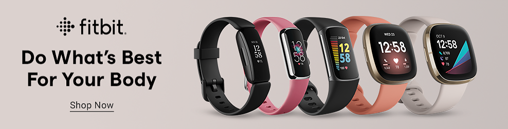 The fitbit logo. Do what's best for your body. A collection of fitbits ranging from small to larger styles in a variety of colors. Shop now.