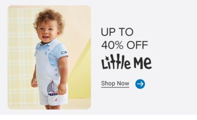 A boy in overalls. Up to 40% off Little Me. Shop now.