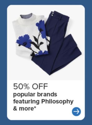 50% off popular bands featuring Philosophy and more. A sweater and pants.