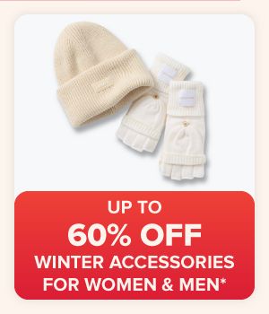 A white winter beanie and gloves. Up to 60% off winter accessories for women and men.