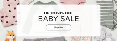 Up to 60% off baby sale. Shop now. Various baby clothes.