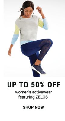 Up to 50% off women's activewear featuring ZELOS. Shop Now.