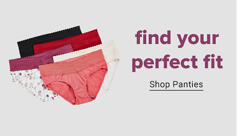 Assortment of colorful and patterned panties. Find your perfect fit. Shop panties. 