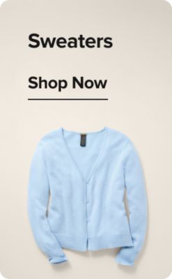 Sweaters. Shop now. A blue sweater.