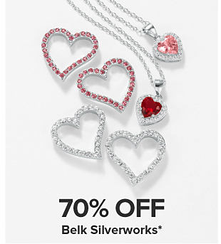Assortment of heart shaped pendants and necklaces. 70% off Belk Silverworks. 