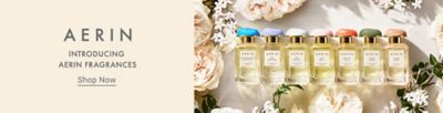 Image of various perfume bottles. Aerin. Introducing Aerin fragrances. Shop now