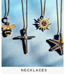 A collection of pendants, including designs featuring a bee, cross, sun and starfish. Shop necklaces.