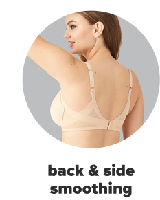 A woman in a beige bra. Back and side smoothing. 