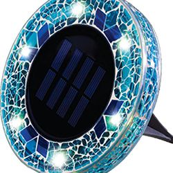 Disk Lights Mosaic Blue Solar Powered Outdoor Integrated LED Path Disk Lights 8-Pack