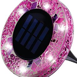 Disk Lights Mosaic Fuchsia Solar Powered Outdoor Integrated LED Path Disk Lights 8-Pack