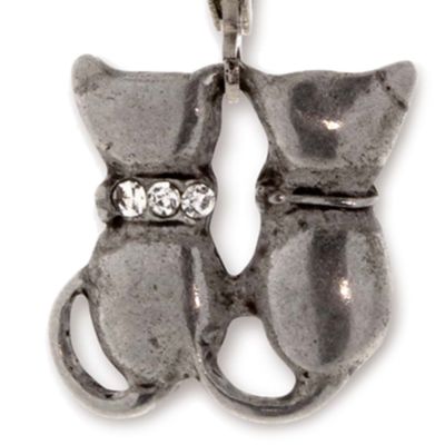 Silver Tone Crystal Double Cat Wire Earrings